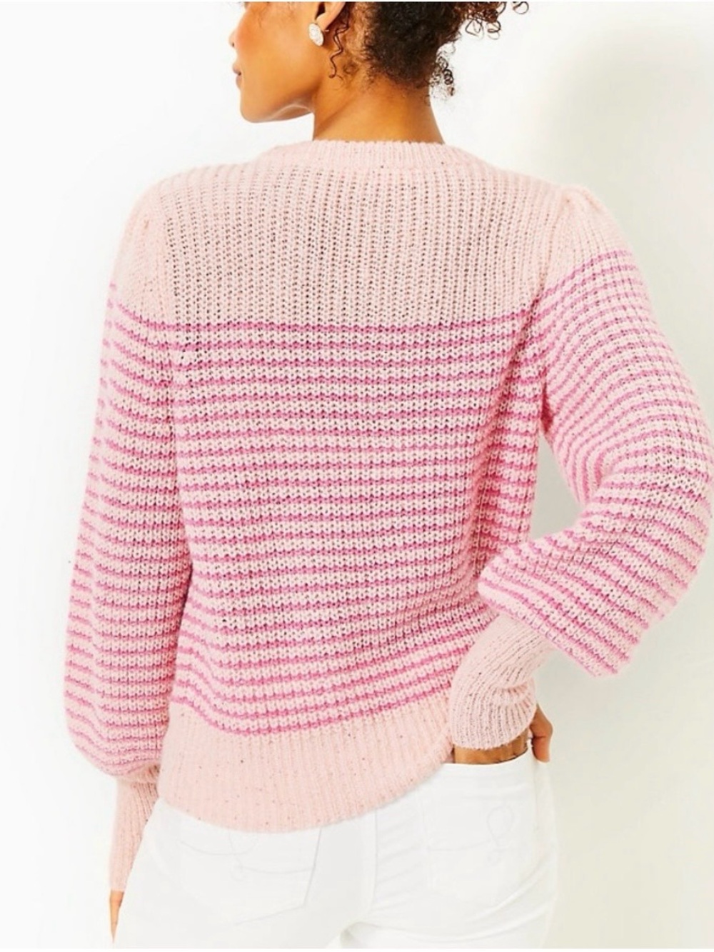 Lily Pulitzer Pink Finney Sweater with Sparkle Stripes and Jeweled Heart Accents - Picture 3 of 5